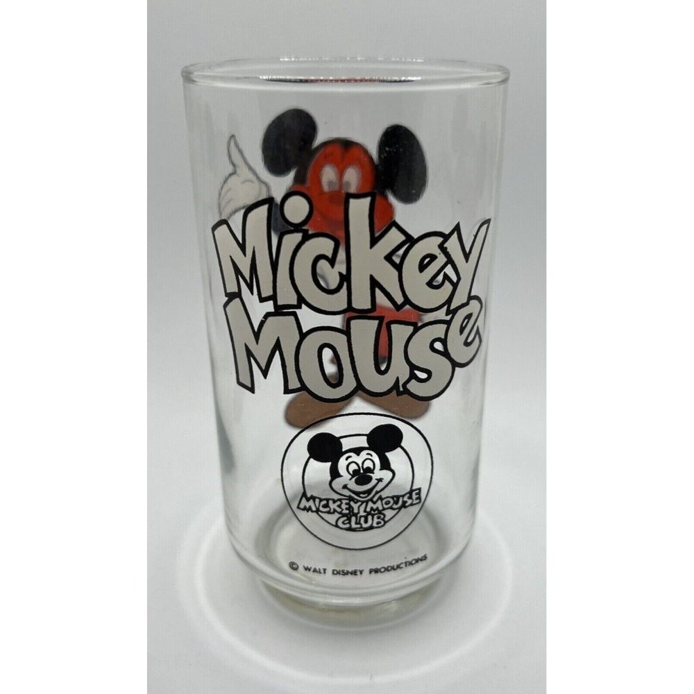 Vintage 1980s Disney Mickey Mouse Club Juice Glass Clear Drinking Glass Cup 5"